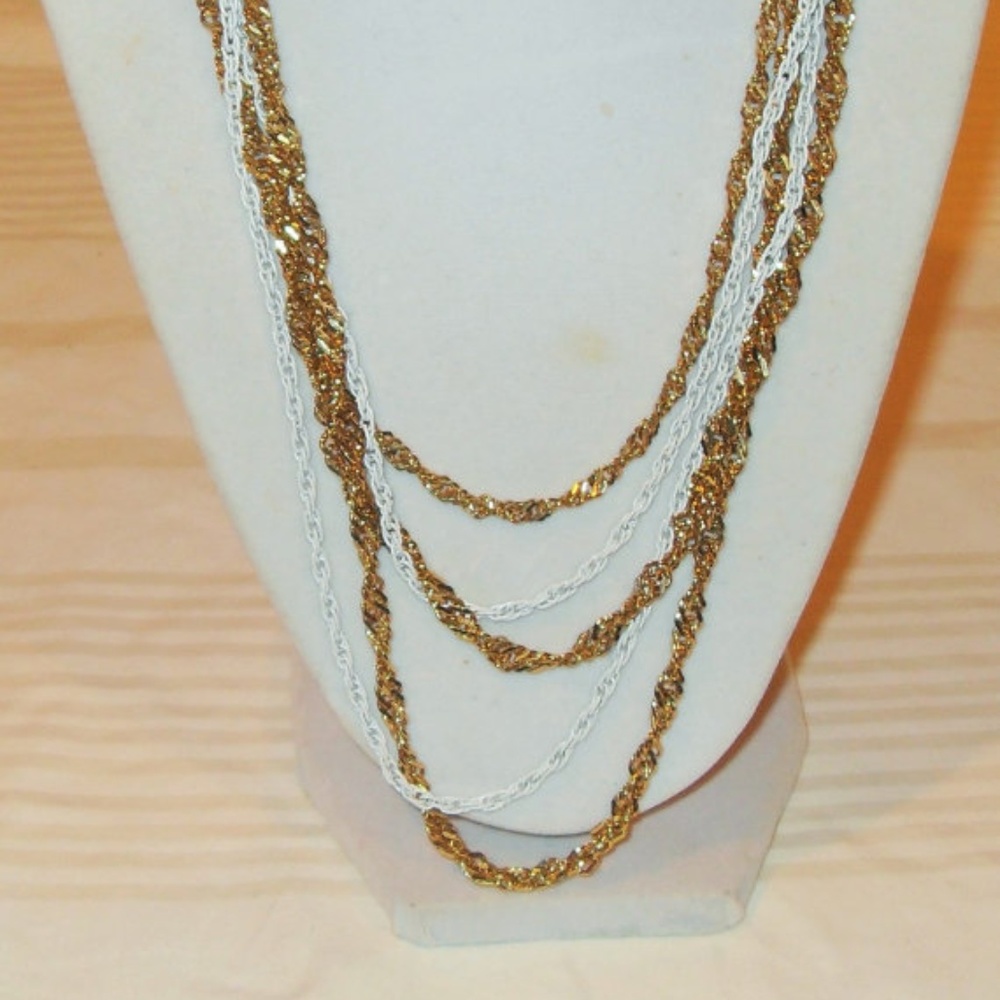 Vintage Multi chain White Enamel Gold necklace